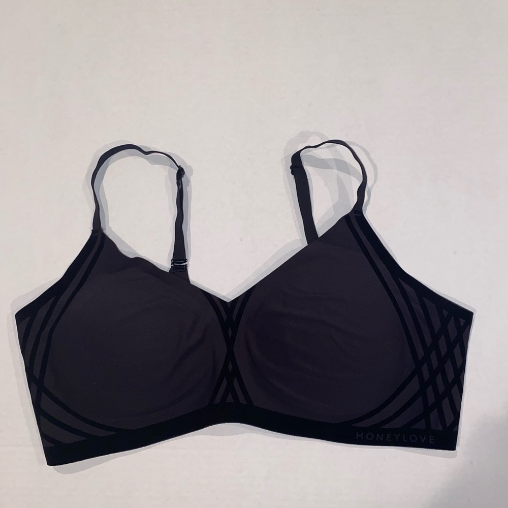 Honeylove Liftwear Silhouette Wireless Black Vamp bra XL Velvet Accents Padded